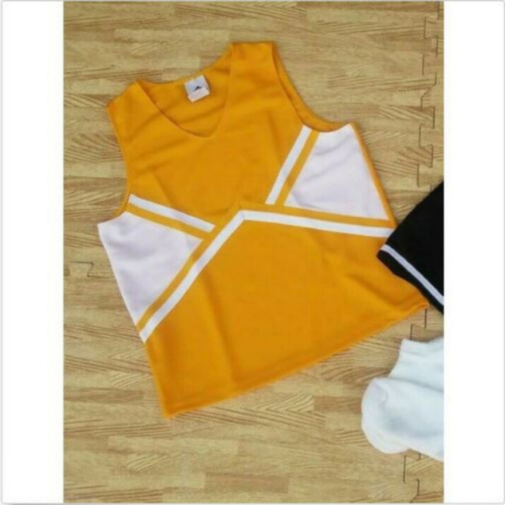 NEW S GOLD WHITE CHEERLEADER UNIFORM SHELL TOP